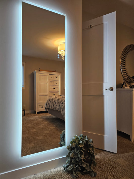 Full-Length LED Mirror – Smart Touch, Frameless, Dimmable & Adjustable Light Color