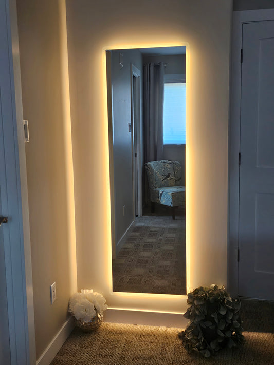 Full-Length LED Mirror – Smart Touch, Frameless, Dimmable & Adjustable Light Color